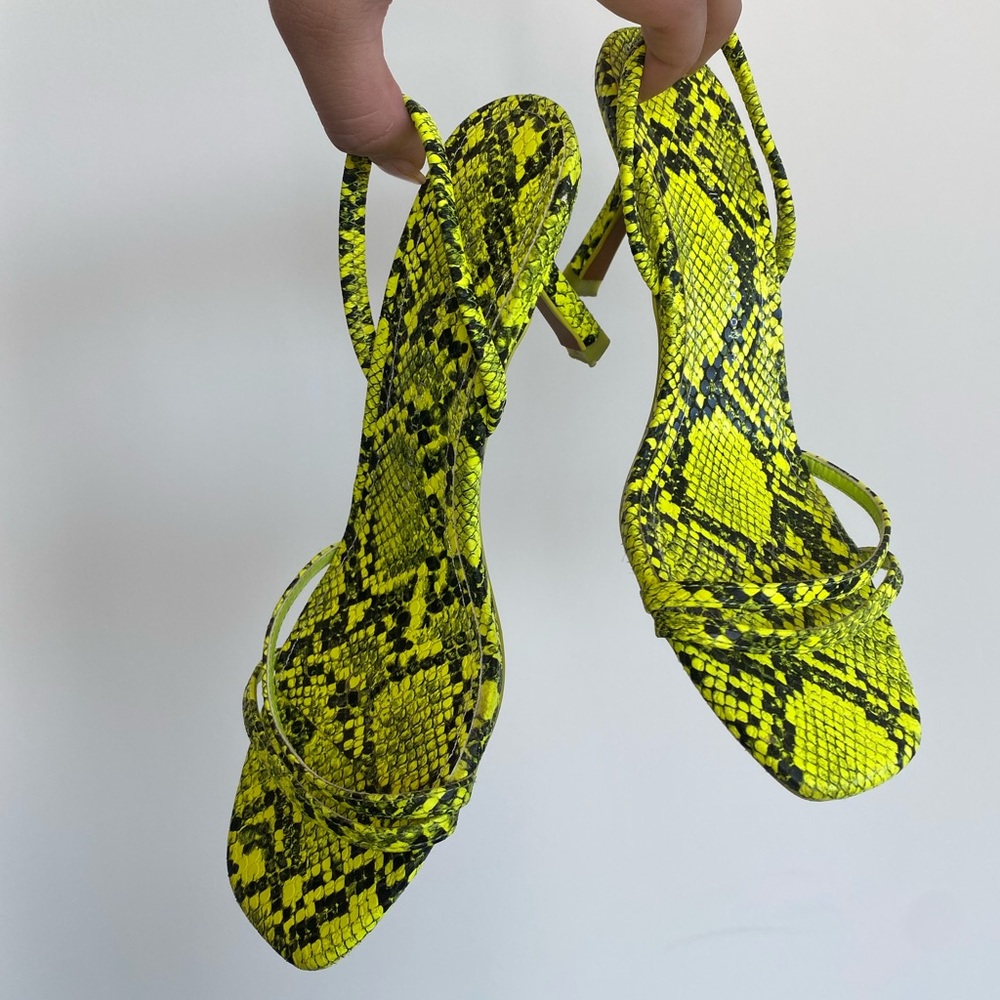ZARA neon yellow snake print - sling back kitten heels - size 6 - worn twice